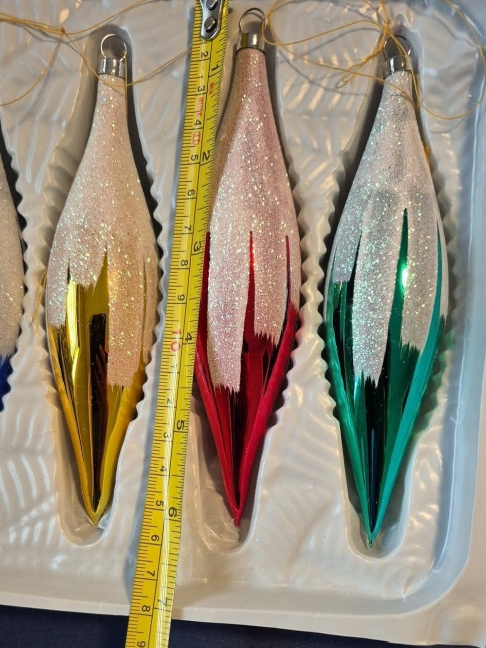 Set of 4 Glitter Teardrop Christmas Ornaments - Pink, Gold, Red, Green
